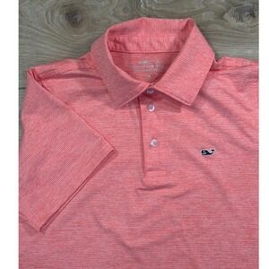 Vineyard Vines Kids M (12-14) Coral Striped Whale Logo Short Sleeve Polo Shirt
